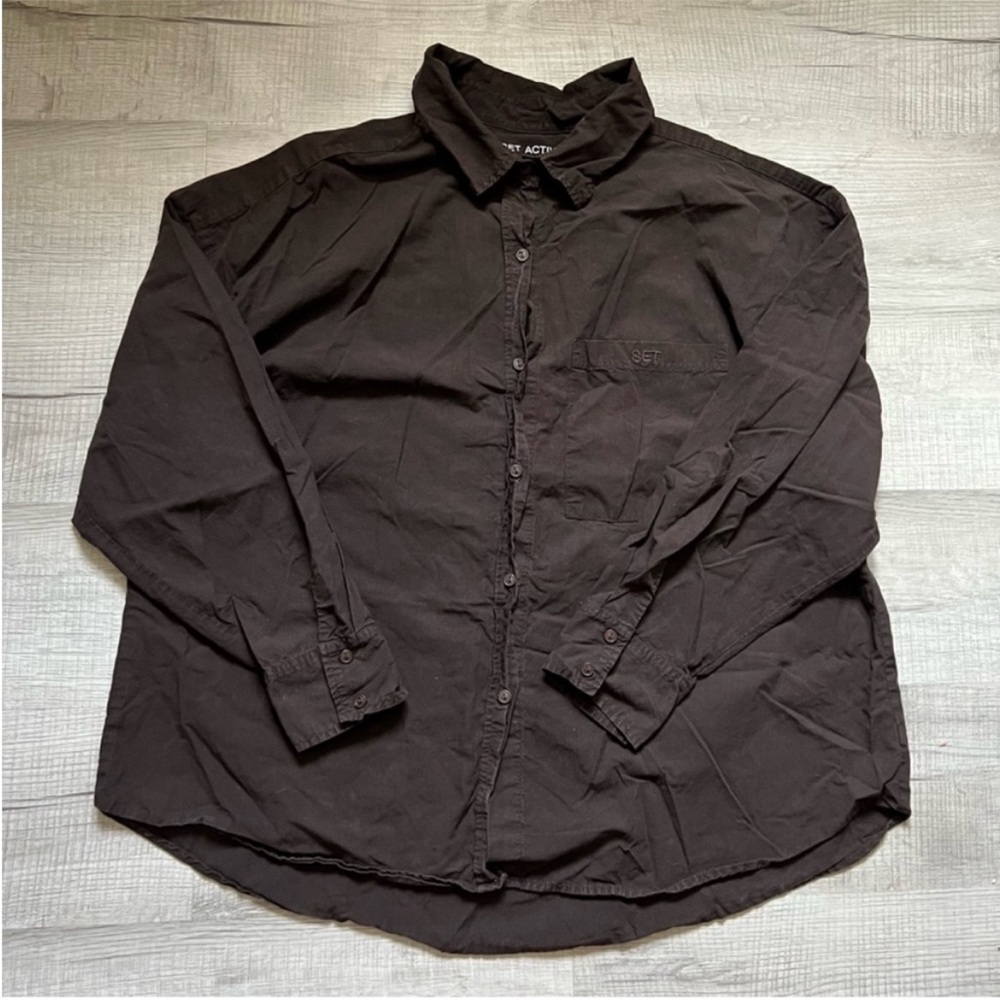 SET ACTIVE DAILY BUTTON DOWN Espresso Brown Size Large - Picture 4 of 9